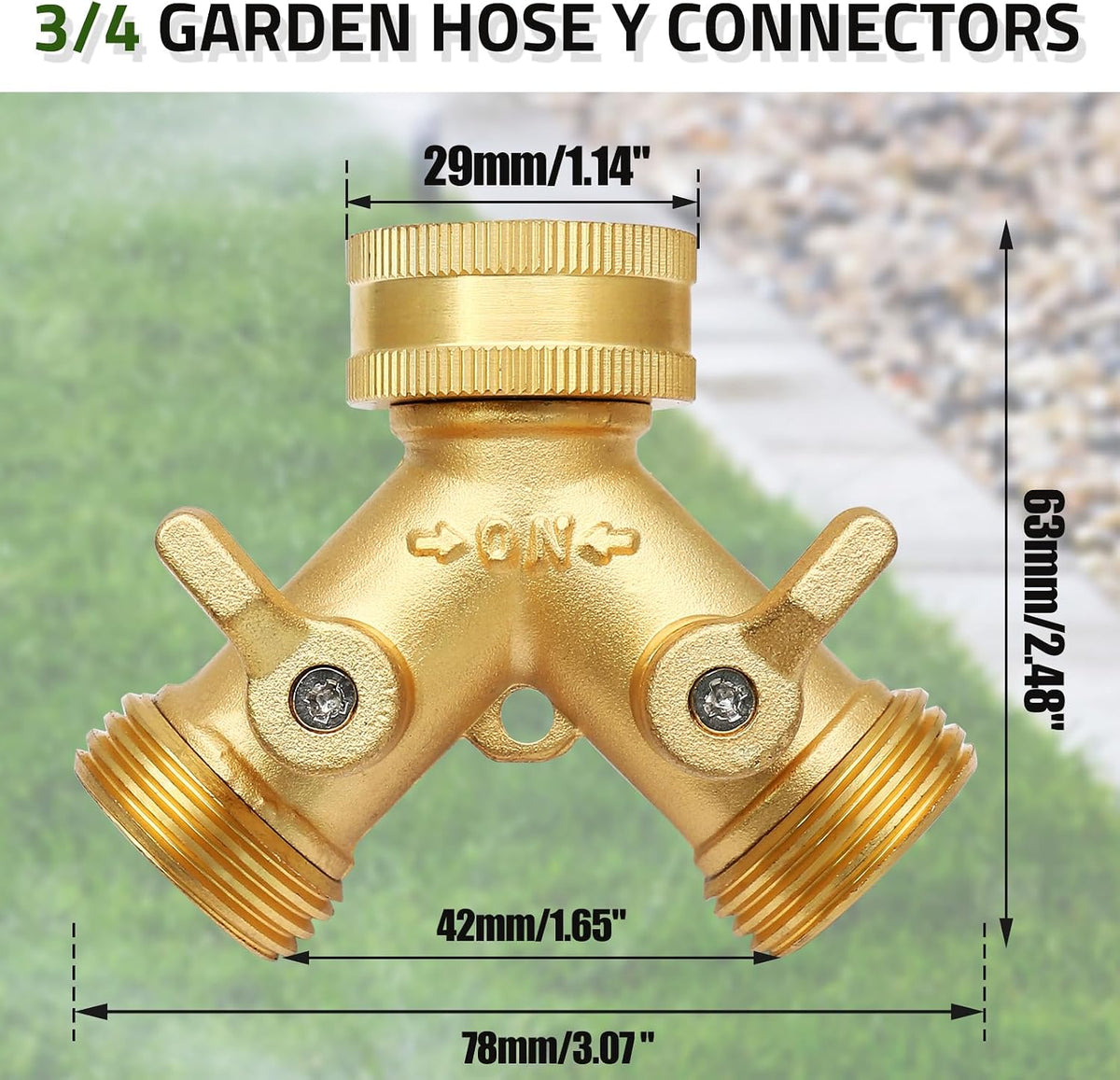 Biaungdo 2 Pcs 2 Way Connector Garden Hose Splitter, 3/4 Inch, Brass | Garden Hose Y Splitter, Solid Brass Hose Adapter Y Valve Spigot Faucet Adapter with Faucet Watering Shut Off Valves