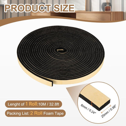 PATIKIL Foam Insulation Tape, 1-1/2" W x 1/8" t x 32.8FT Self Adhesive Weather Stripping Door Seal Strip for Door Window Air Conditioning, Black - Colors A