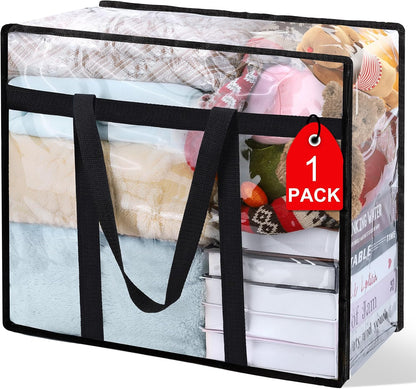 6Pack Clear Blanket Storage Bags Comforter Clothes Storage Moving Bag, 40L | Vinyl Material Reinforced Handle for Bedding, Clothing, Comforters, Pillows, Toys, Closet Organizers and Storage Containers
