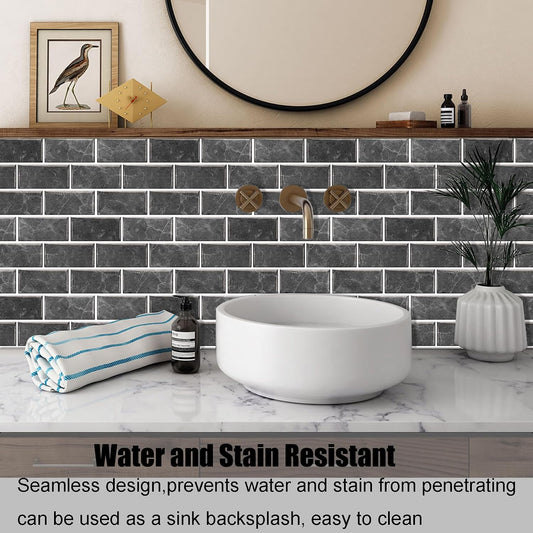 12-Sheet White Peel and Stick Wallpaper, Subway Tile 6''x12'' Self Adhesive Wall Tiles Waterproof PVC Stick on Backsplash Vinyl Decorative Tiles Stickers for Kitchen Bathroom