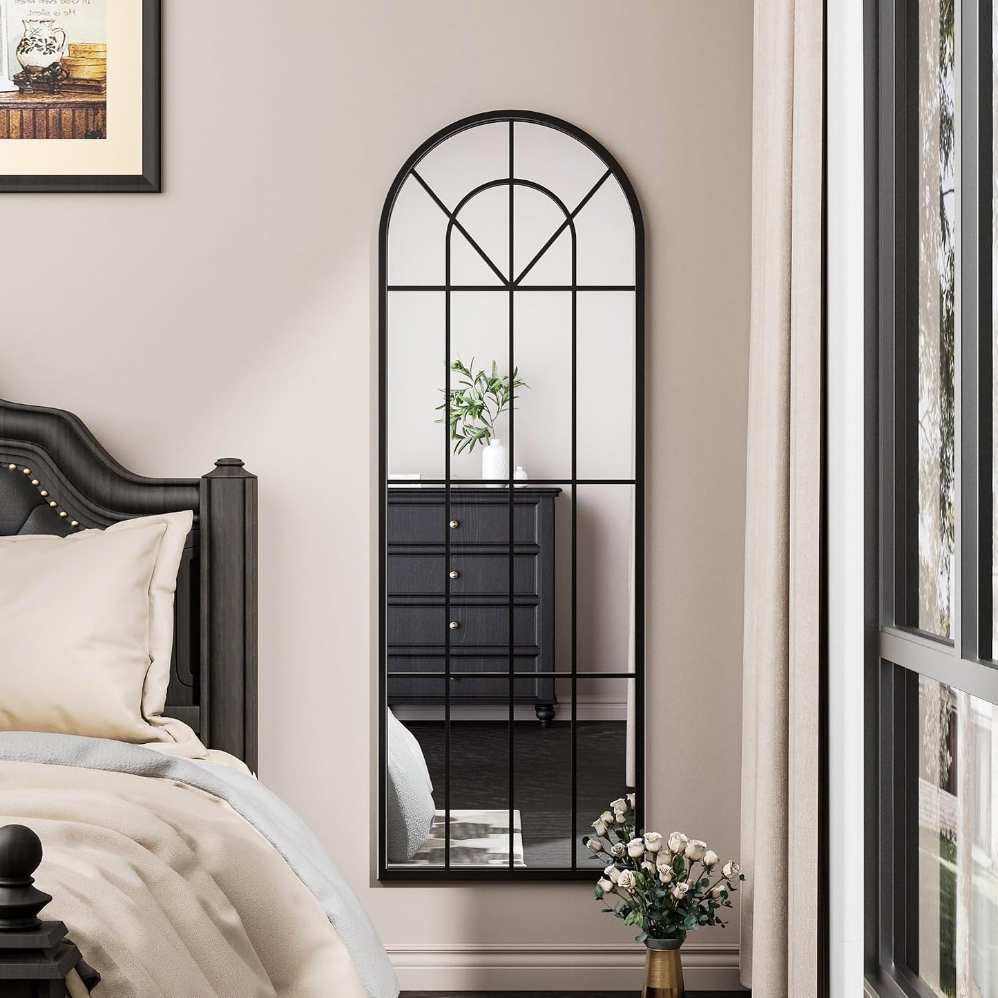 OGCAU Floor Full Length Mirror, 56"x20" Arched Full Body Mirror, Hanging or Leaning, Standing, Wall Mounted with Aluminum Frame for Bedroom Living Room, White