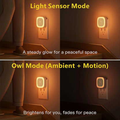 YUNLEX 2 Pack Plug in Red Sleep Night Light with Motion Sensor & Dusk to Dawn Sensor, Soft Glow, 0% Blue Light, Dimmable, Auto On/Off, LED Lights for Bedroom, Kids, Bathroom, Hallway, as Mother Gifts