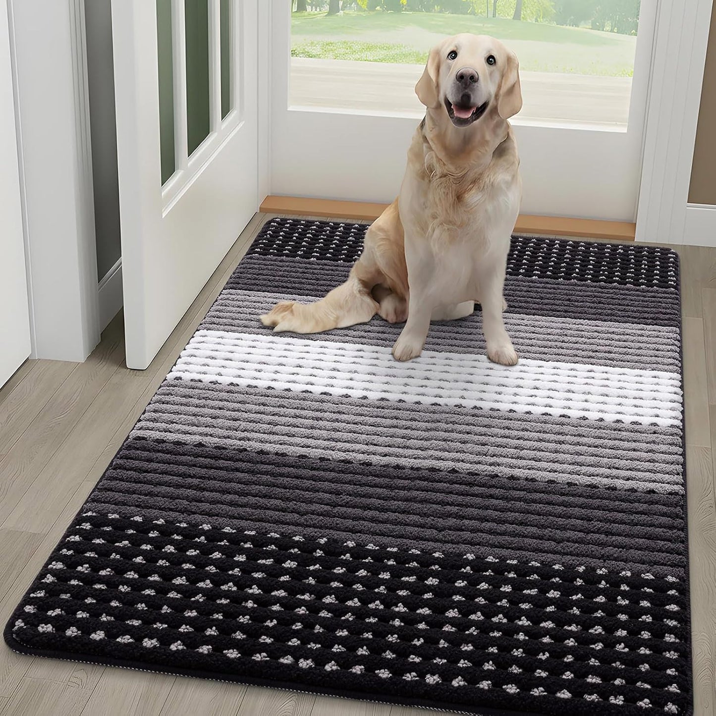 Kitinjoy Indoor Outdoor Door Mat, 32x20 Non-Slip Absorbent Dirt Trapper, Low-Profile Washable Inside Entrance Front Floor Mat, Sturdy Soft Entry Doormats for Entryway, Grey