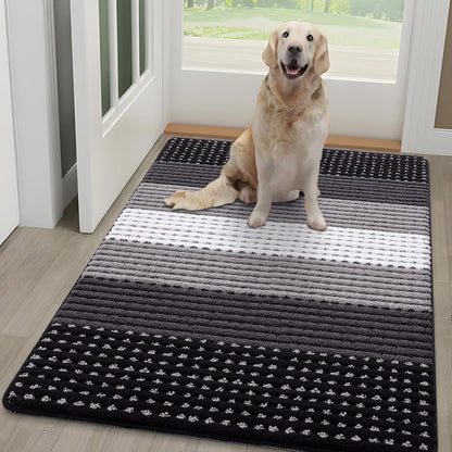 Kitinjoy Indoor Outdoor Door Mat, 32x20 Non-Slip Absorbent Dirt Trapper, Low-Profile Washable Inside Entrance Front Floor Mat, Sturdy Soft Entry Doormats for Entryway, Grey