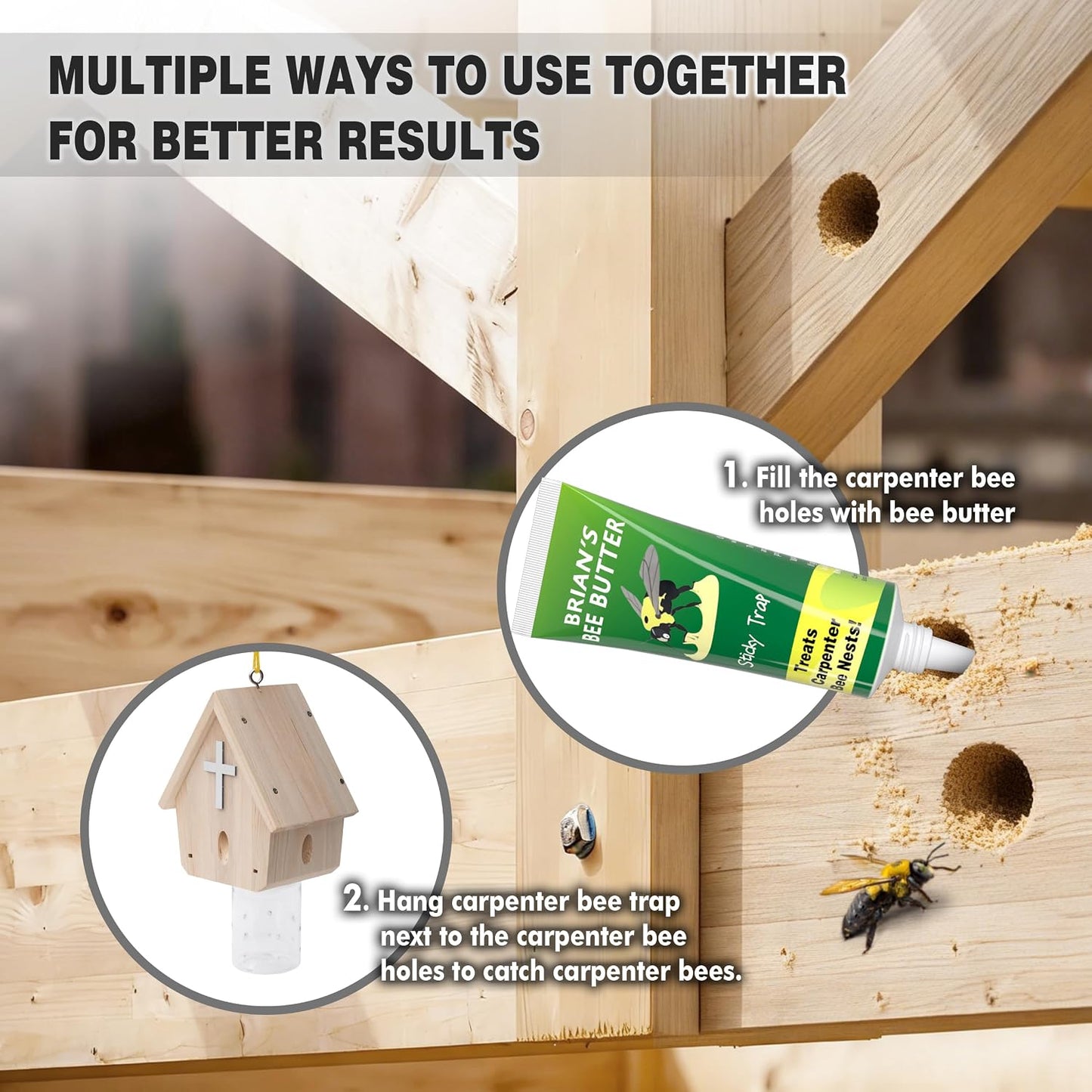 Carpenter Bee Trap for Outside - Church Style Nature Hanging Wood Carpenter Bee Traps Outdoor - Insect Traps with Removable Vault(1 Pack)