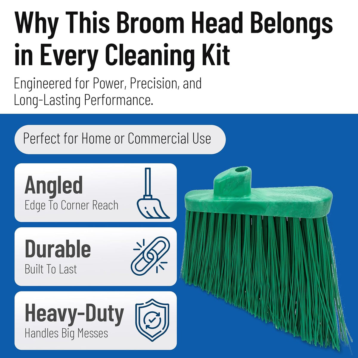 SPARTA Plastic Broom Head, Angled, Un-Flagged for Large Debris Indoor, Outdoor, Home, Restaurant, Lobby, Office, 12 Inches, Green
