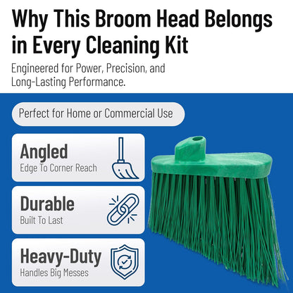 SPARTA Plastic Broom Head, Angled, Un-Flagged for Large Debris Indoor, Outdoor, Home, Restaurant, Lobby, Office, 12 Inches, Green