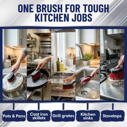 8 Inch Pot & Dish Kitchen Scrub Brush for Heavy-Duty Cleaning – Stiff Bristle Scrubber for Sink, Cast Iron, and Grill Grates - Kitchen Dish Scrubber Brush - 90048 by FryOilSaver Co.