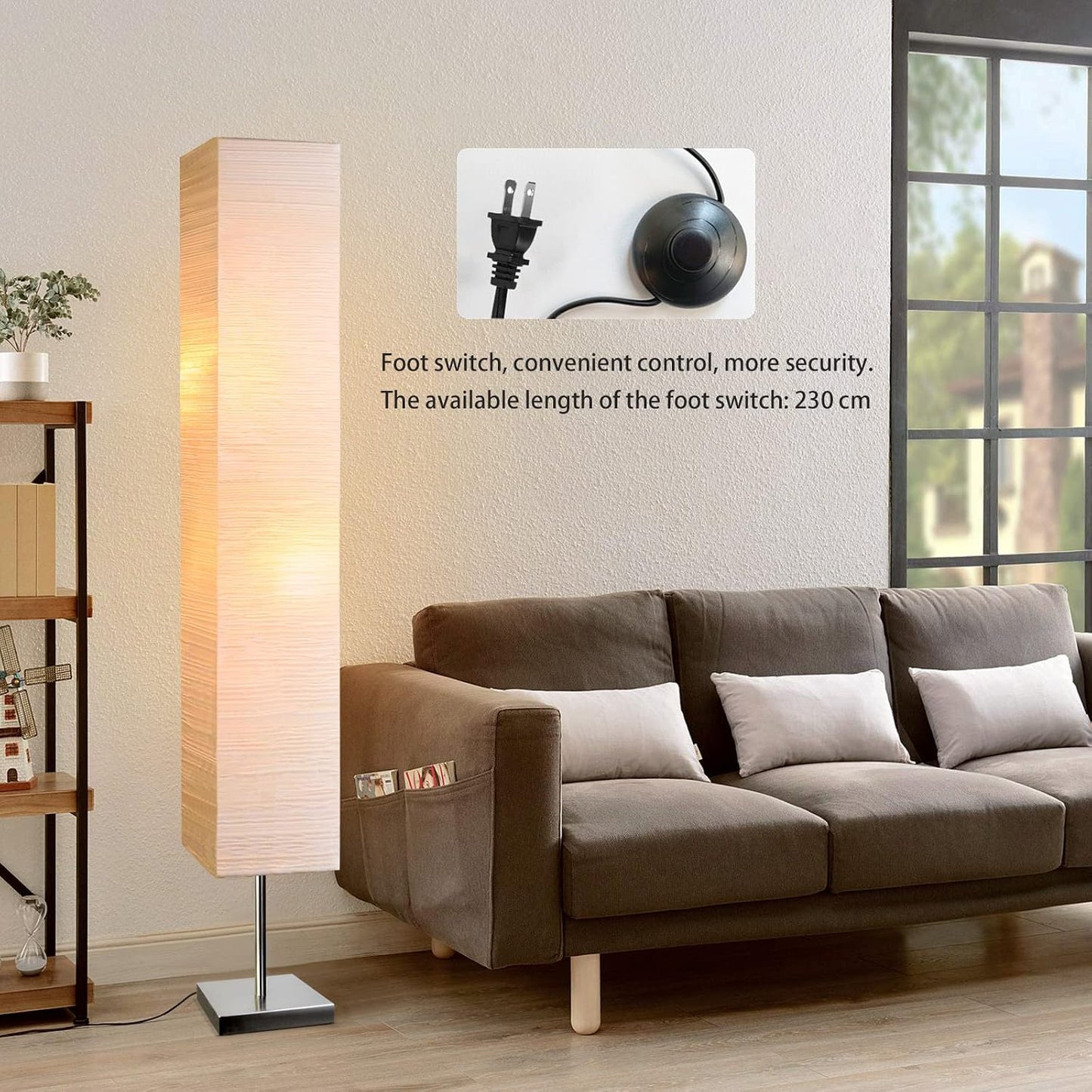 Modern Floor Lamp, Dimmable 3 Levels Brightness Paper Tall Lamp Standing Lamps with Lampshade, 55'' Minimalist Floor Lamps for Office, Kids Room, Reading, Home Decor (White)
