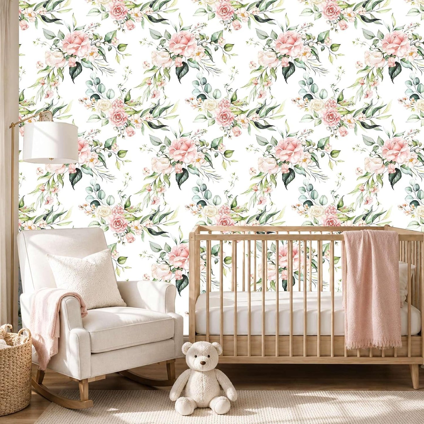 Pink Floral Peel and Stick Wallpaper Self Adhesive Removable Thick Vinyl Watercolor Botanical Flower Accent Wall for Bedroom Bathroom Living Room Renter Friendly 17.7" x 118"