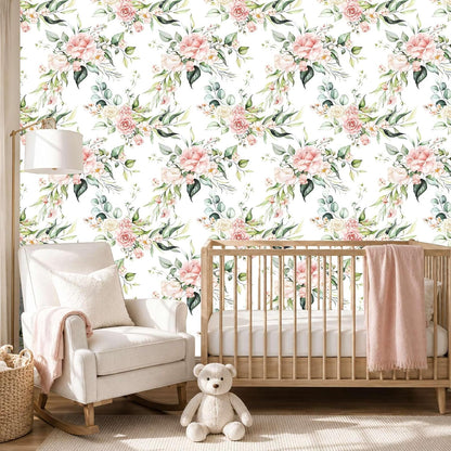 Pink Floral Peel and Stick Wallpaper Self Adhesive Removable Thick Vinyl Watercolor Botanical Flower Accent Wall for Bedroom Bathroom Living Room Renter Friendly 17.7" x 118"