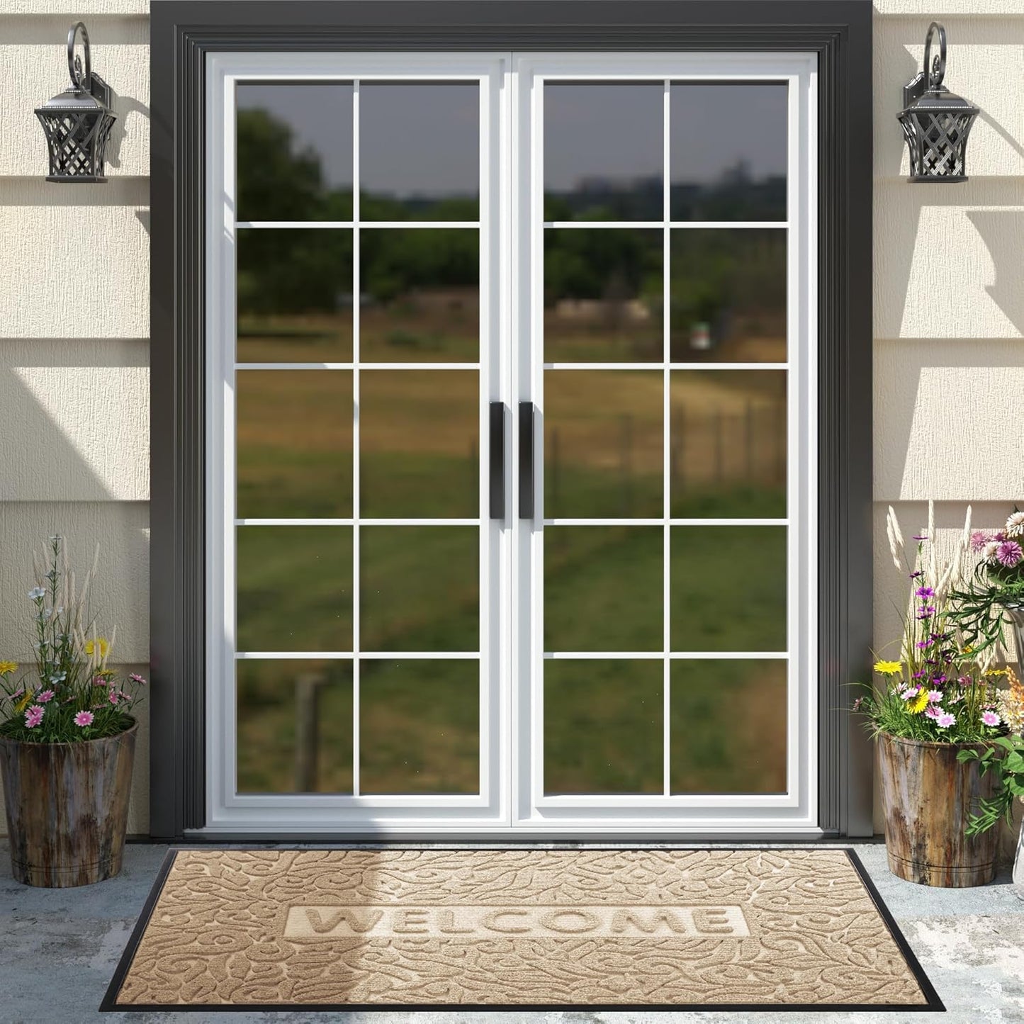 Yimobra Welcome Mat Outdoor 29.5x17, Waterproof Non-Slip Outdoor Mats for Front Door Outside Entrance, Low-Profile Entryway Mat Indoor for Garage Patio, Black
