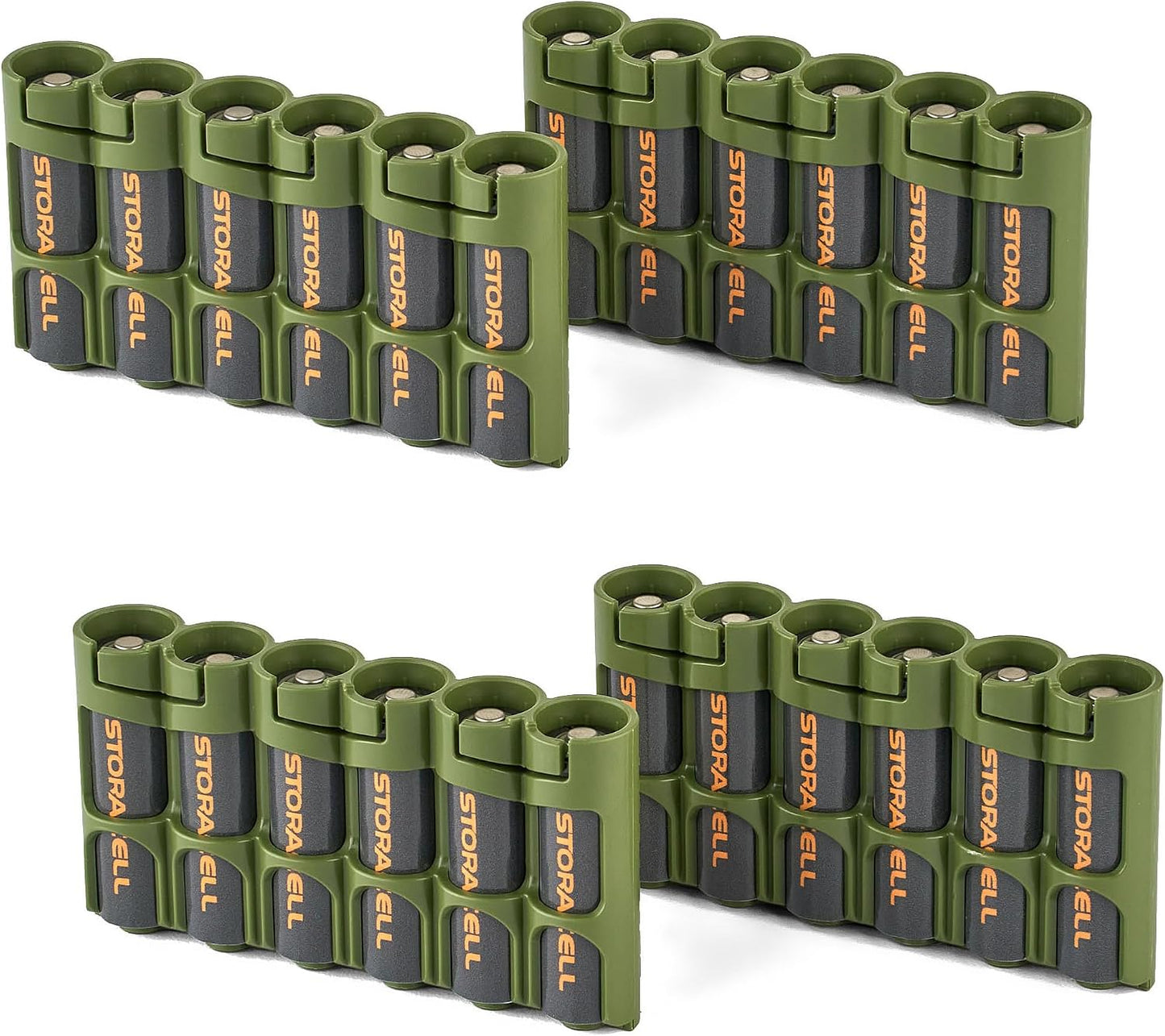 Storacell Slimline AA-6 Battery Storage Caddy and Dispenser (Pack of 2), Military Green, Holds 6 AA Batteries (Not Included), Durable & Compact Design, The Original Battery Caddy, Made in The USA