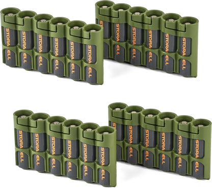 Storacell Slimline AA-6 Battery Storage Caddy and Dispenser (Pack of 2), Military Green, Holds 6 AA Batteries (Not Included), Durable & Compact Design, The Original Battery Caddy, Made in The USA