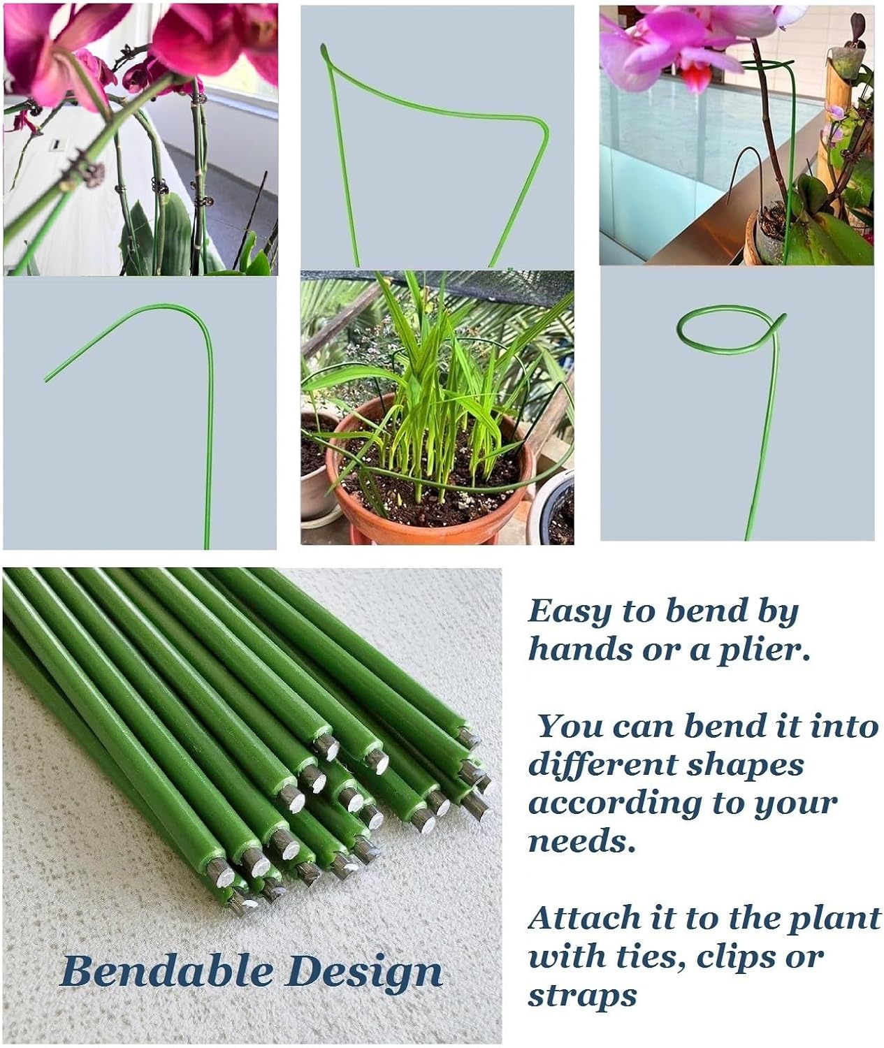 16 Inch Orchid Stakes Pack of 20, Plant Support Stake Bendable Orchid Stick