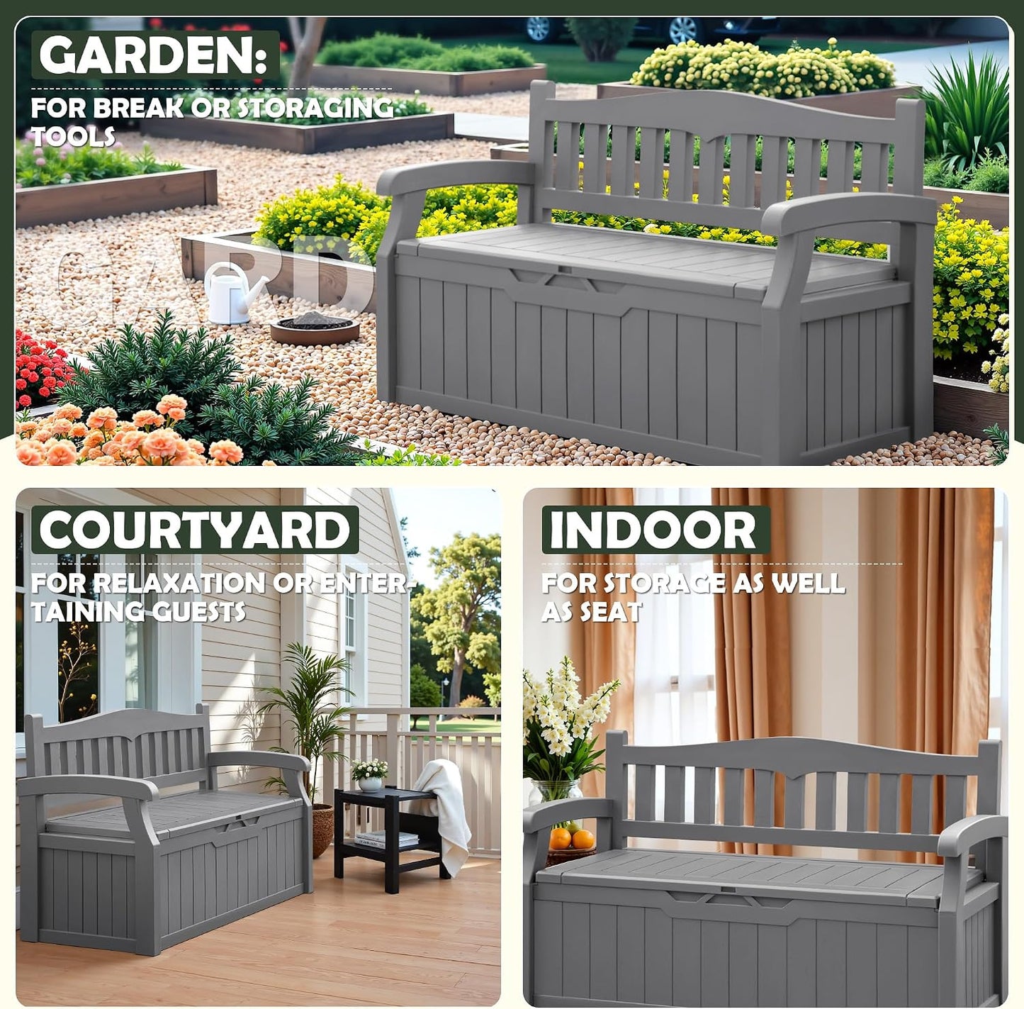 Flamaker 80 Gallon Storage Bench Outdoor Indoor, Durable All-Weather Seating with Hidden Storage, Lockable Deck Box for Garden, Patio, Poolside (Brown)