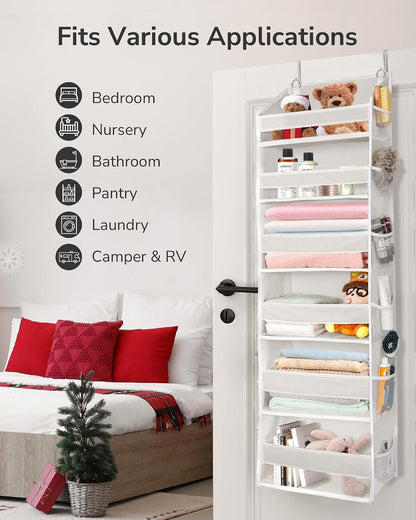 ULG Over The Door Organizer with 6 Large Pockets 12 Side Pockets, 50lbs Weight Capacity Door Hanging Organizer for Bedroom, Bathroom, Pantry, Nursery Storage, Beige