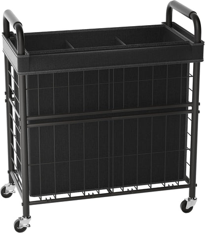 Laundry Hamper 3 Section, 145L Rolling Laundry Sorter Basket with Wheels, 3 Compartment Clothes Organizer Cart, Pull-Out Removable Bags for Laundry Room, Bathroom, Bedroom, White