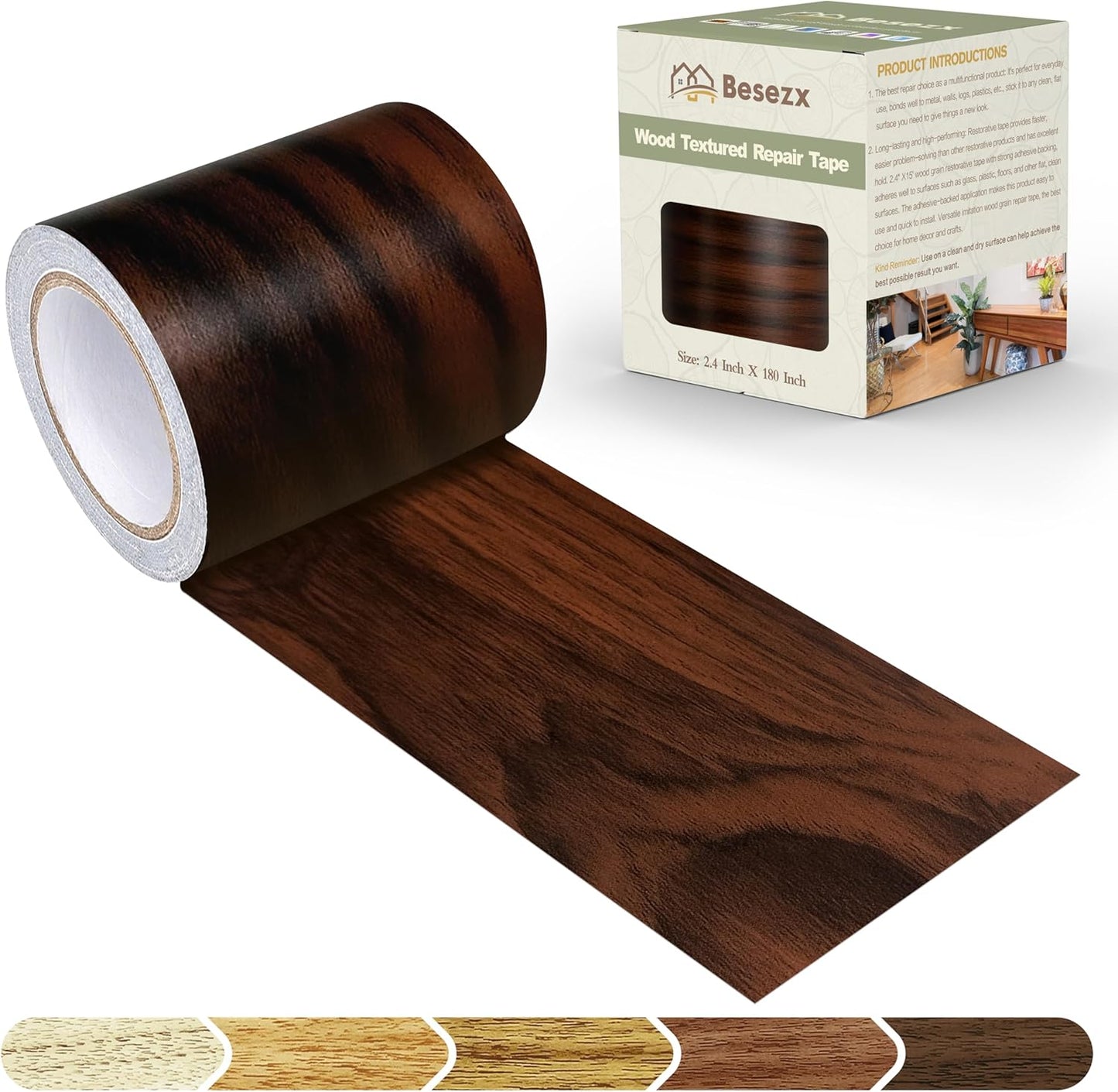 Besezx Wood Grain Repair Tape, 2.4" X15', Self Adhesive Wood Grain Repair Patch for Tables, Chairs, Baseboards, Doors, Windows, Floors, All Kinds of Furniture Renovation, Handicraft DIY. (Natural oak)