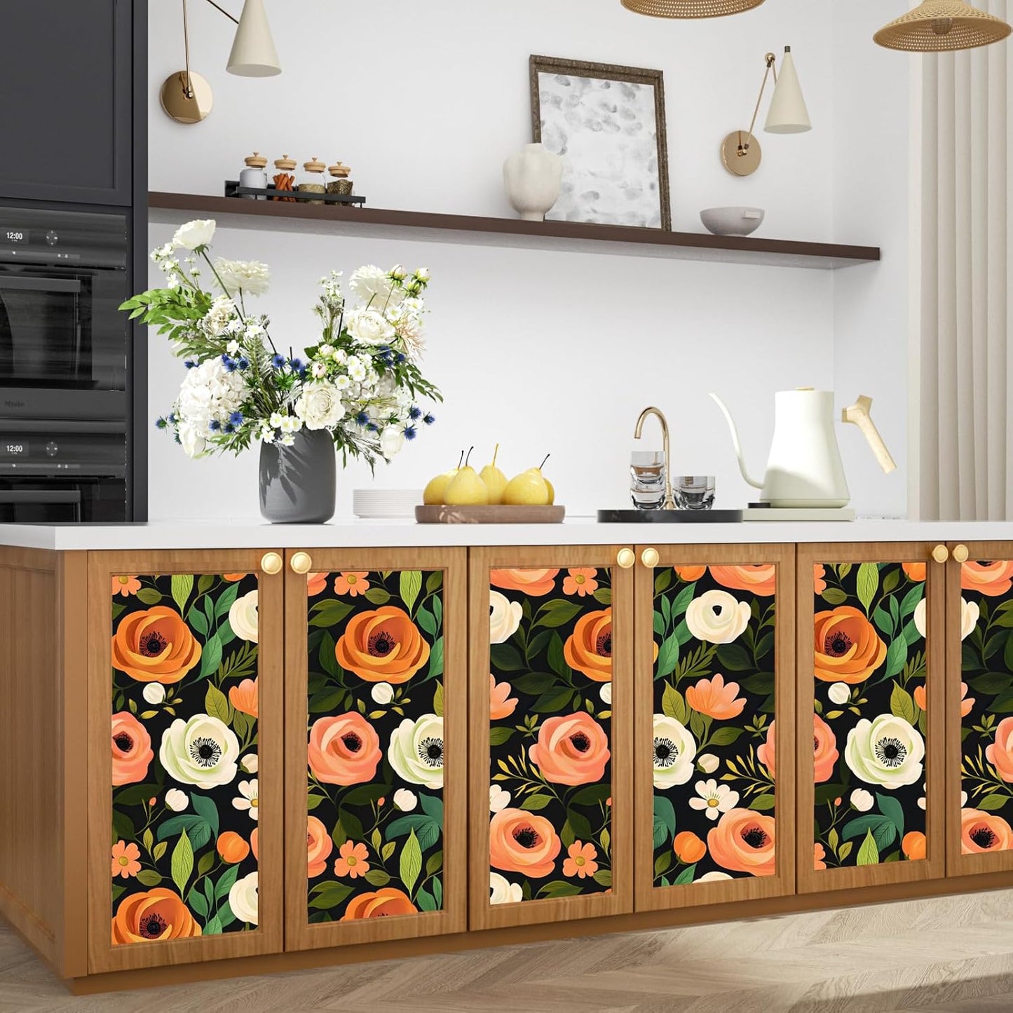 Danodoi Yellow Floral Wallpaper Peel and Stick Vinyl Wallpaper Stick and Peel Colorful Contact Paper for Cabinets Waterproof Self Adhesive Wall Paper for Kitchen Countertop Wall 17.5" x 118"