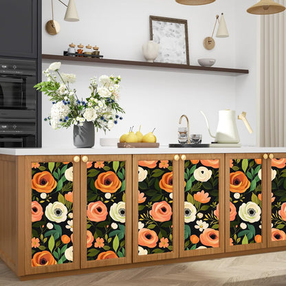 Danodoi Yellow Floral Wallpaper Peel and Stick Vinyl Wallpaper Stick and Peel Colorful Contact Paper for Cabinets Waterproof Self Adhesive Wall Paper for Kitchen Countertop Wall 17.5" x 118"