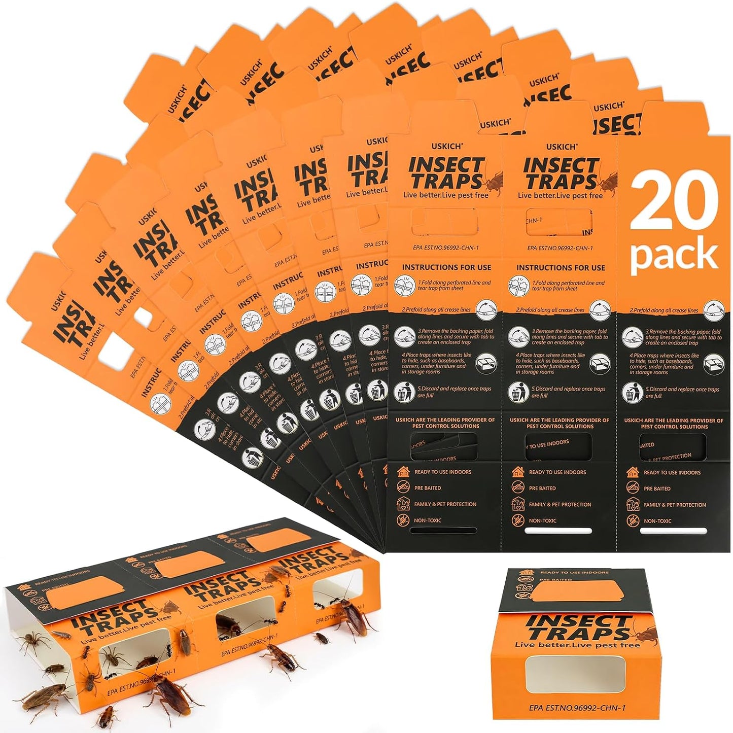 20 Pack Roach Traps, Cockroach Traps Indoor Home, Glue Roach Traps, Child & Pets Safe(Upgrade Recipe)