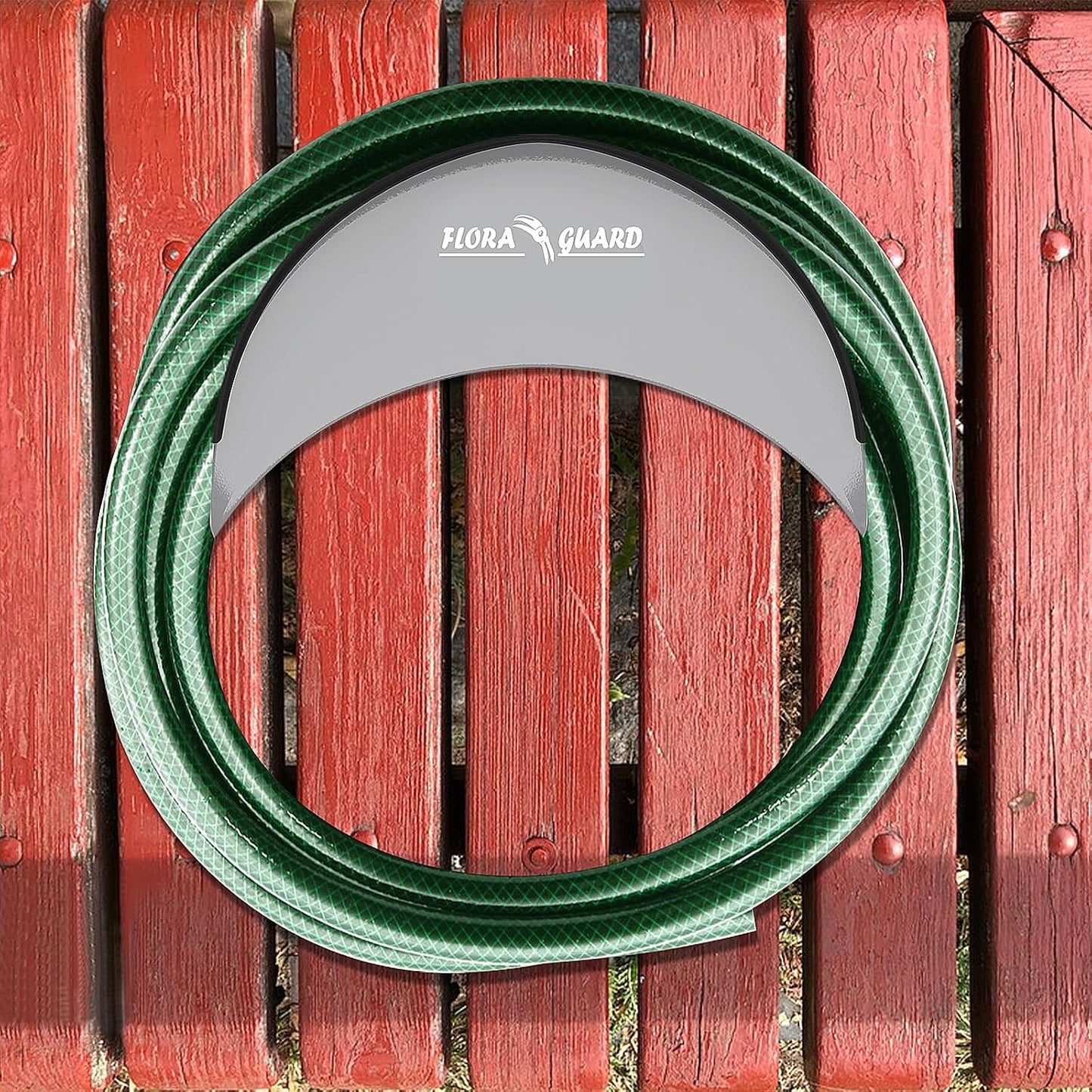 FLORA GUARD Garden Hose Holder, Heavy-Duty Hose Hanger, Holds Up to 125 ft, Garden Rack Wall Mount for Outside, Rust and Slip Resistant, Gray