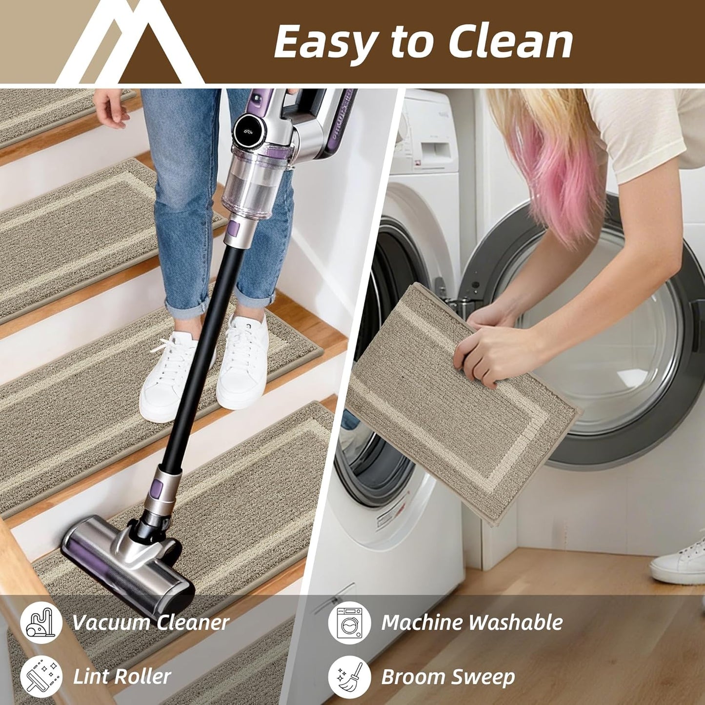 COSY HOMEER Soft Stair Treads Non-Slip Carpet Mat 28inX9in Indoor Stair Runners for Wooden Steps, Stair Rugs for Kids and Dogs, 100% Polyester TPE Backing 4pcs, Grey