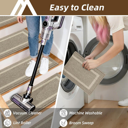 COSY HOMEER Soft Stair Treads Non-Slip Carpet Mat 28inX9in Indoor Stair Runners for Wooden Steps, Stair Rugs for Kids and Dogs, 100% Polyester TPE Backing 4pcs, Grey