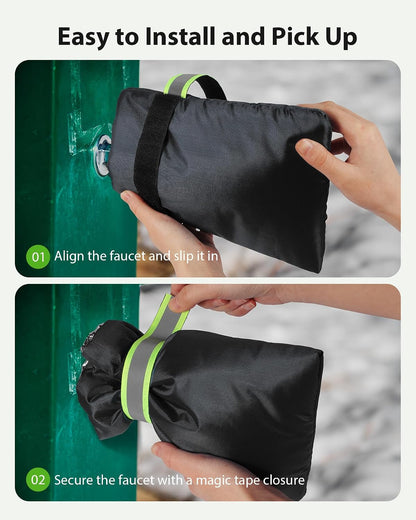 Outdoor Faucet Covers for Winter Freeze Protection, Kanosan 8.3"H X 6.7"W Thickened Reflective Outside Spigots Covers Hose Bib Insulated Sock for Winter Cold Weather, 2 Pack Black