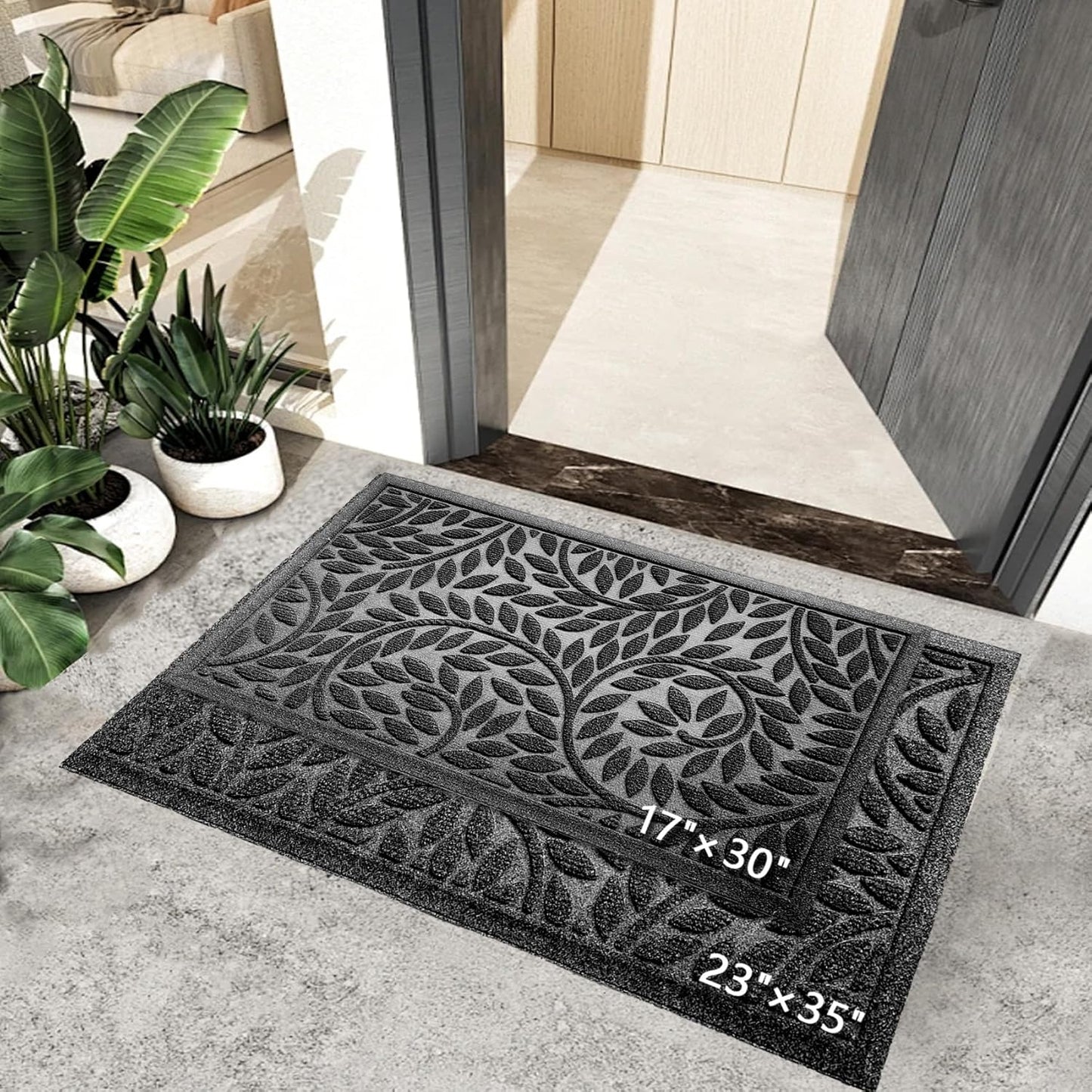 Bulijojo Front Door Mat Entrance,Durable Heavy Duty Welcome Mat,Thick Absorbent Natural Rubber Non Slip Mat,Sturdy Entryway Brown 17"x30"