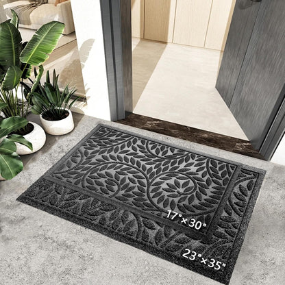 Bulijojo Front Door Mat Entrance,Durable Heavy Duty Welcome Mat,Thick Absorbent Natural Rubber Non Slip Mat,Sturdy Entryway Brown 17"x30"