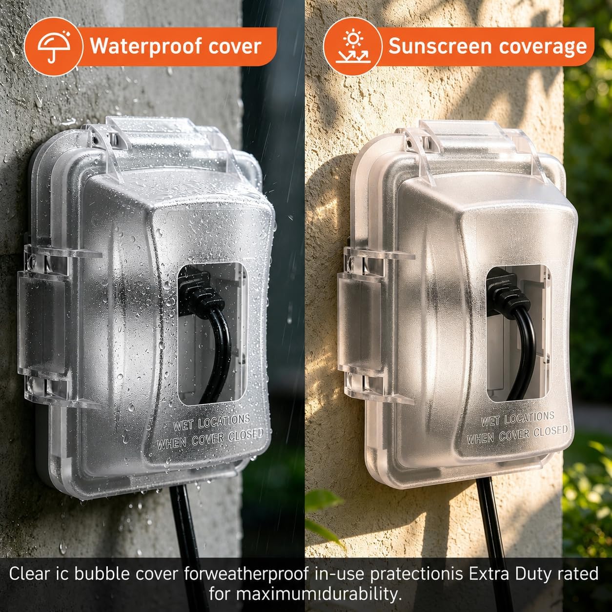 XNHTAI 1-Gang In-Use Weatherproof Outlet Cover, Outdoor Electrical Protective Cover, Horizontal or Vertical Use, Fits Decorator, Duplex Outlet and Toggle Switch, Clear