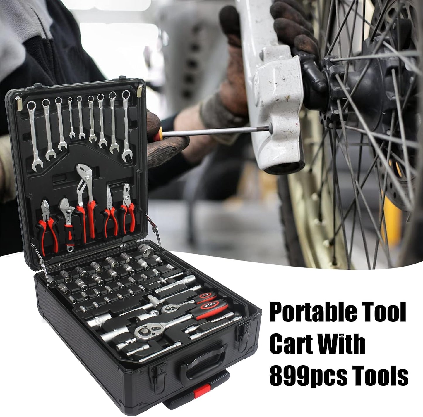 899PCS Tool Set, Household Tool Kit with Rolling Tool Box, Complete Tool Box Set Hand Tool Set with Tool Box, Mechanic Tool Set Rolling Tool Set for Home/Auto Repair Tool Set (Black)