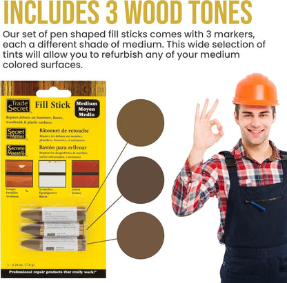Wood Scratch Repair Fill Stick for Light Surfaces (Set of 3), Great for Touch-Ups and Repairs on Hardwoods Floors, Furniture, Cabinets and Plastic Surfaces.