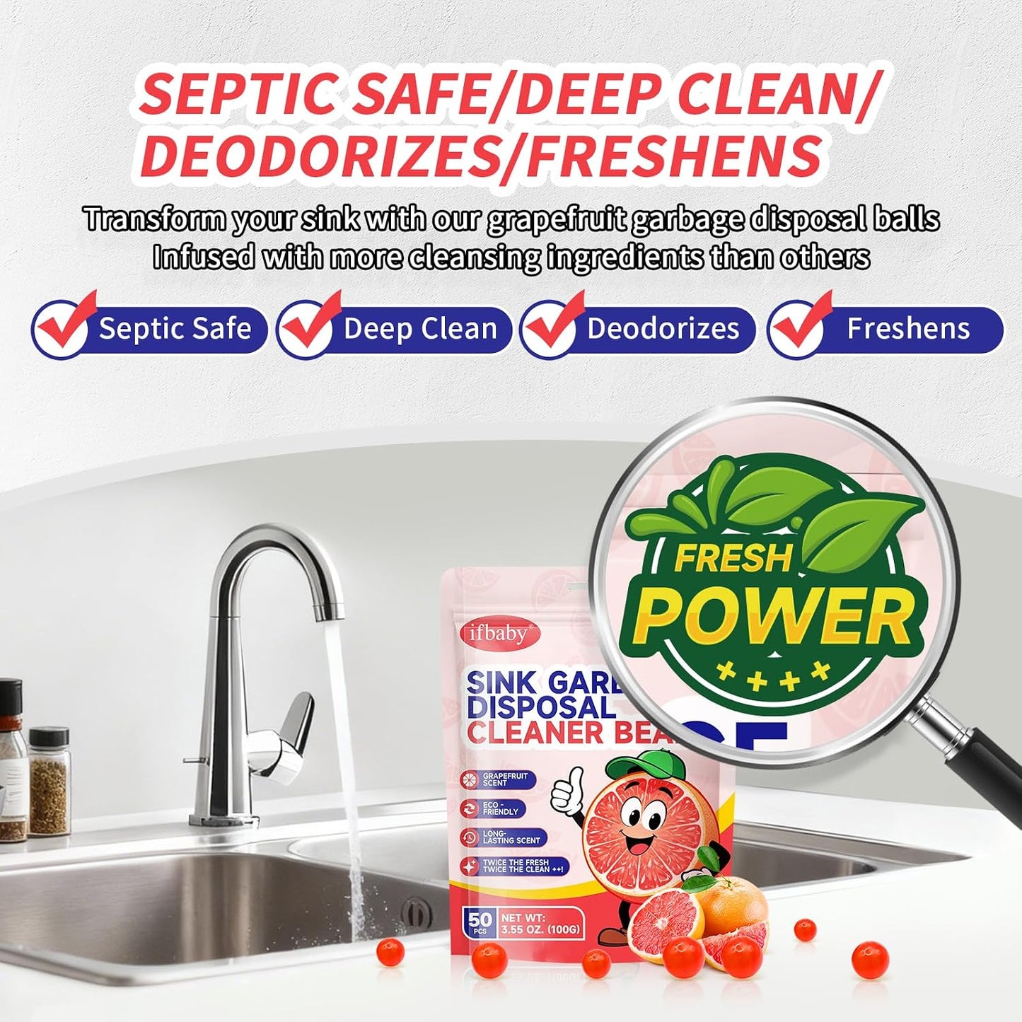 50 Count Garbage Disposal Cleaner and Deodorizer – Sink Odor Eliminator, New Powerful XL Sink Drain Freshener Pods | Dissolves Grease, Eliminates Odors, Lemon Zest Scent