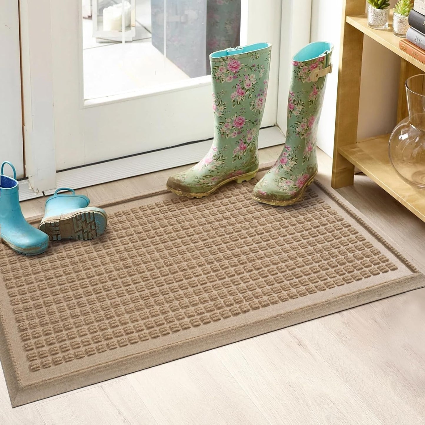 HIYARD Boot Tray for Entryway, Non-Slip Shoe Tray Drying Mat, Waterproof Boot Mat for Muddy Boots, Heavy Duty Shoe Storage Trays, Indoor/Outdoor Use, 16x47 inches, Beige