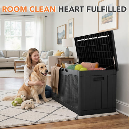 32 Gallon Deck Box Outdoor Indoor Waterproof Storage Box for Patio Furniture, Pool Accessories, Garden Tools, and Cushion Storage, Black