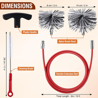 Feekoon Pellet Stove Cleaning Kit, 10 FT Flexible Steel Rod with 3" Brush Head, Flue Detail Cleaner, Pellet Stove Accessories for Vent Pipes Cleaning - Reduce Buildup & Improve Airflow