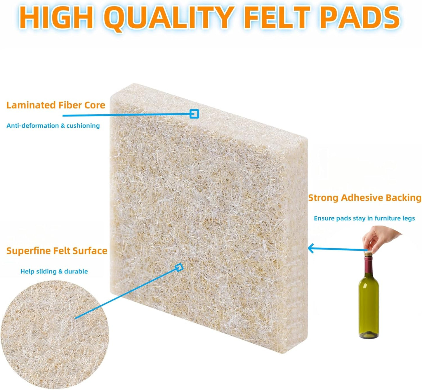 Furnigear Felt Furniture Pads for Hardwood Floors - Self Adhesive Chair Felt Pads, Floor Protector for Furniture Feet, Furniture Sliders Moving Your Furniture Smoothly - Anti Scratch 96 Pcs 3/4" Round