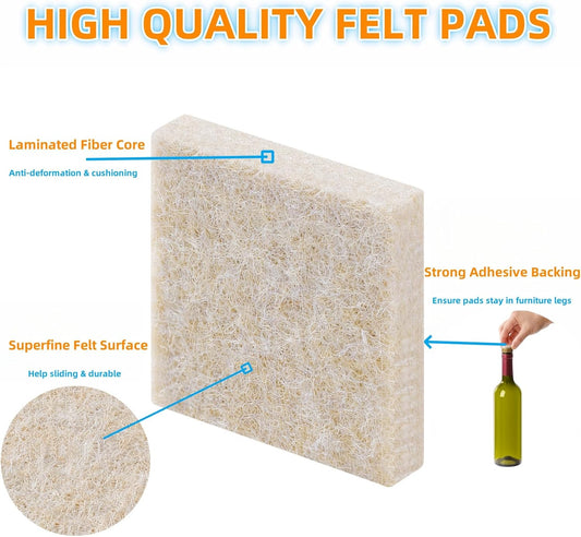 Furnigear Felt Furniture Pads for Hardwood Floors - Self Adhesive Chair Felt Pads, Floor Protector for Furniture Feet, Furniture Sliders Moving Your Furniture Smoothly - Anti Scratch 96 Pcs 3/4" Round