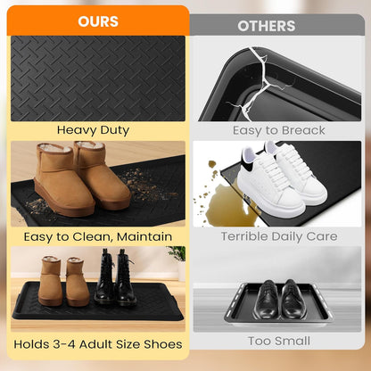 Boot Tray TPE Rubber, Large Shoe Trays for Entryway, Multi-Purpose Boot Mat Tray with Raised Edge, 28.3"x16.1" Rubber Mat for Shoe Organizer Indoor/Outdoor Use (Black)
