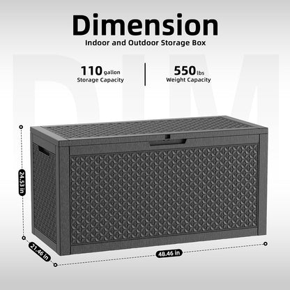 ROJIK 120 Gallon Waterproof Outdoor Deck Storage Box, Lockable Resin Patio Storage Bin with Lid for Garden Tools, Patio Cushions & Outdoor Accessories(Black)