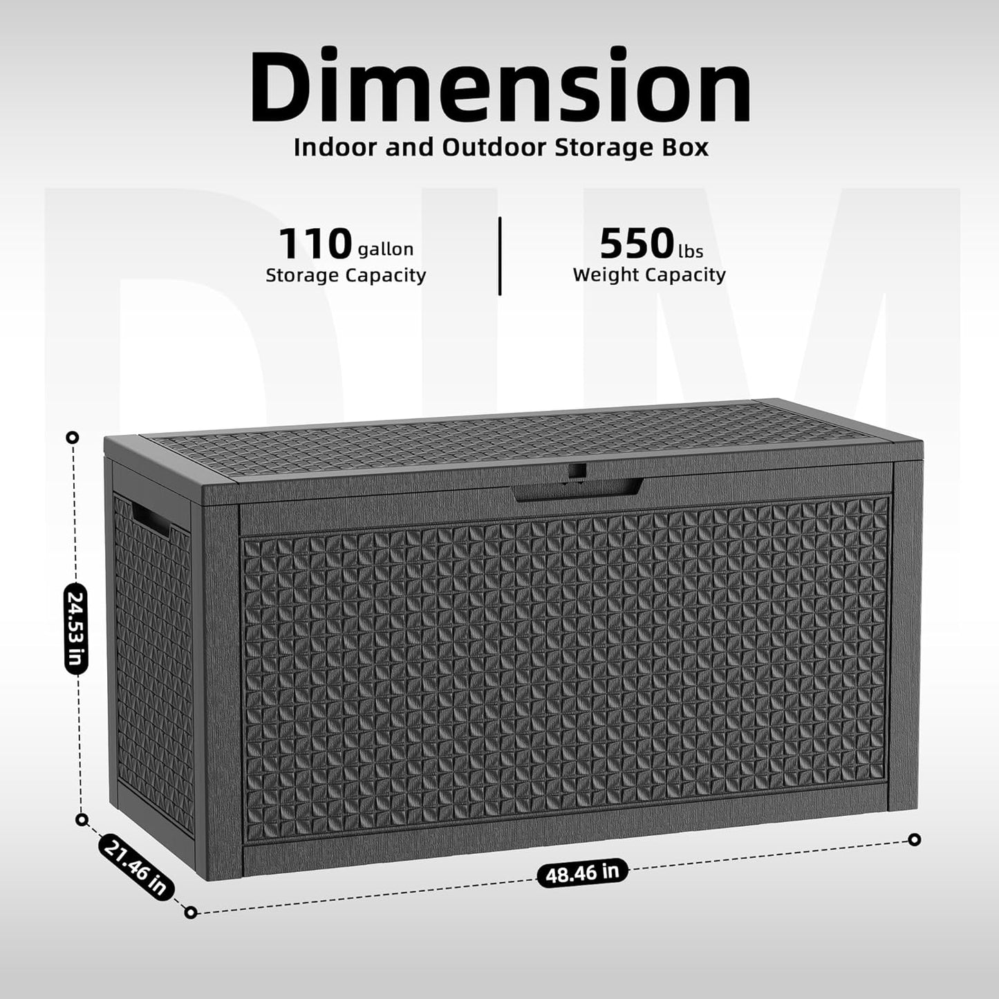 60 Gallon Outdoor Waterproof Storage Box, UV Resistant Resin Deck Box with Built-in Handle, Outdoor Storage Container for Patio Furniture, Garden Tools, Patio Cushions, Black