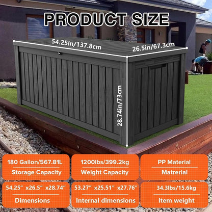 Outdoor Storage Box 325GAL Waterproof Resin Deck Box,Pool Accessories Supplies，UV-Resistant Lockable Package Delivery Bin for Garden Tools,Large Patio Outside Cushions,Chest,Furniture,Black