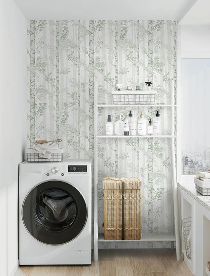 Safiyya Peel and Stick Wallpaper Beige Forest Contact Paper 17.3" x 118" Vintage Tree Wall Paper Renter Friendly Self Adhesive Removable Wallpaper for Bathroom Vinyl Off-White
