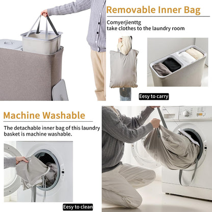 150L laundry hamper with lid, Large-sized Laundry Baskets, Portable 2 Dividers Dirty Clothes Basket with Handles, for Bedroom Laundry Room Closet Bathroom College, Grey