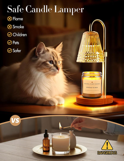 Candle Warmer Lamp with Timer Dimmer: Height Adjustable Wax Melt Warmer for Scented Jar Candles with 2 Bulbs, Christmas Birthday Gifts for Women Mom, House Warming Gifts New Home Room Decor (Gold)