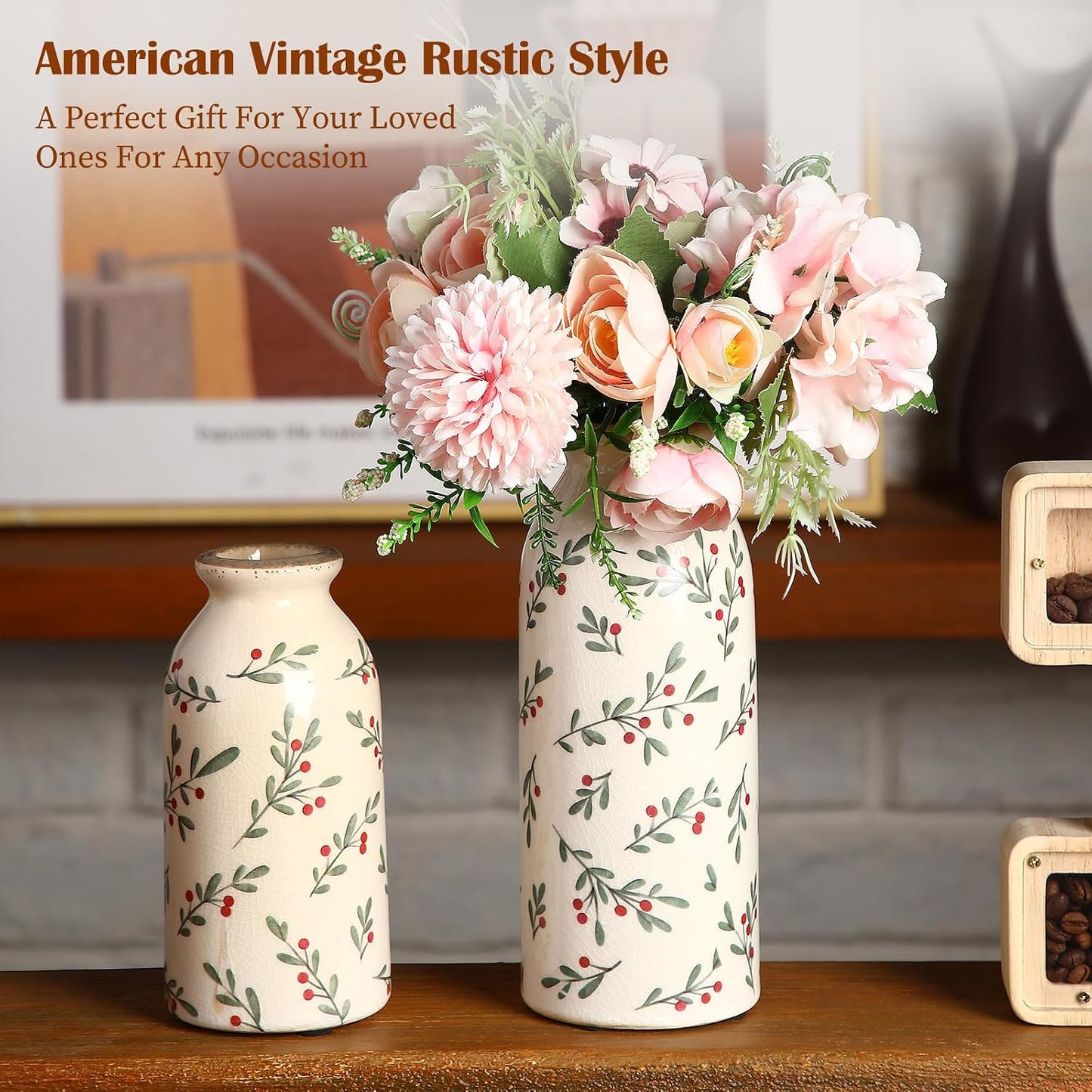 2 Pcs Ceramic Small Vase Rustic Farmhouse Vase Boho Vases Home Decoration for Your Kitchen Bedroom Office Bathroom & Shelf Centerpiece Table Decorative(Simplicity)