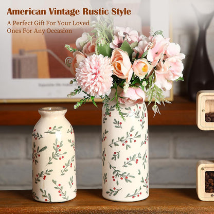 2 Pcs Ceramic Small Vase Rustic Farmhouse Vase Boho Vases Home Decoration for Your Kitchen Bedroom Office Bathroom & Shelf Centerpiece Table Decorative(Simplicity)